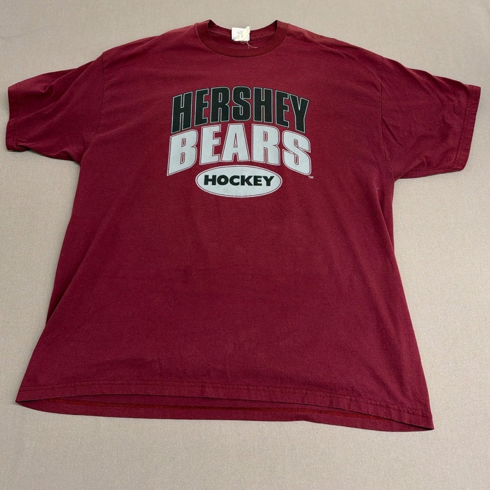 Jerzees Hershey Bears Hockey T-Shirt Mens 2XL Maroon AHL Graphic Tee Short Slv